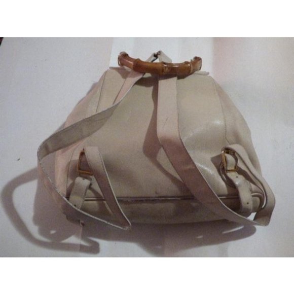 Gucci And Bamboo Handle White Leather Backpack - Picture 8 of 12